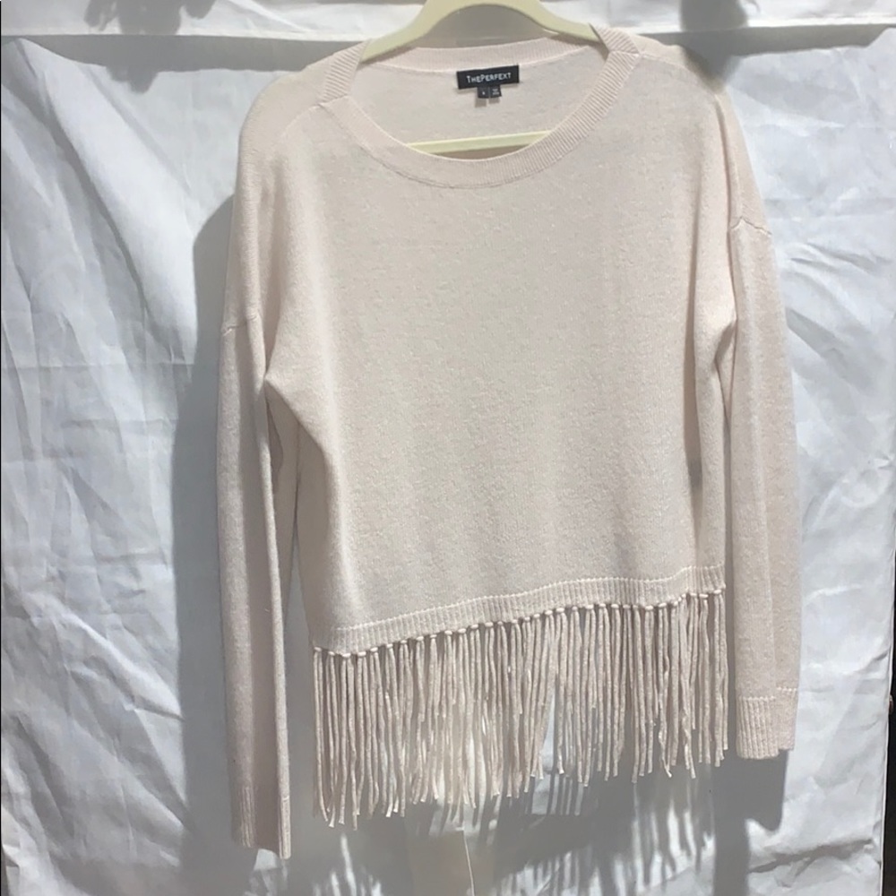 Cashmere sweater with fringe (cream)